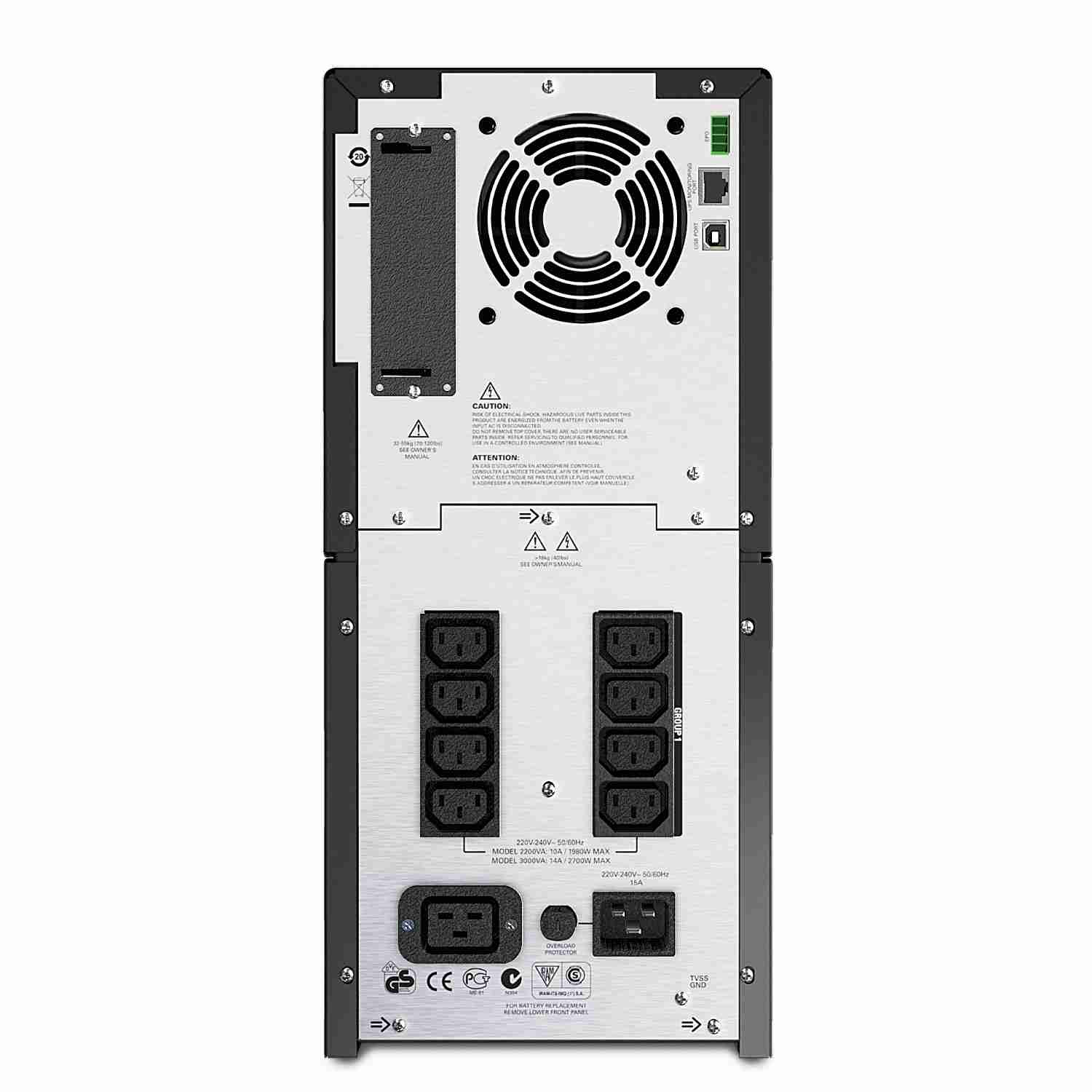 Back panel of APC SMT3000IC showing IEC ports"