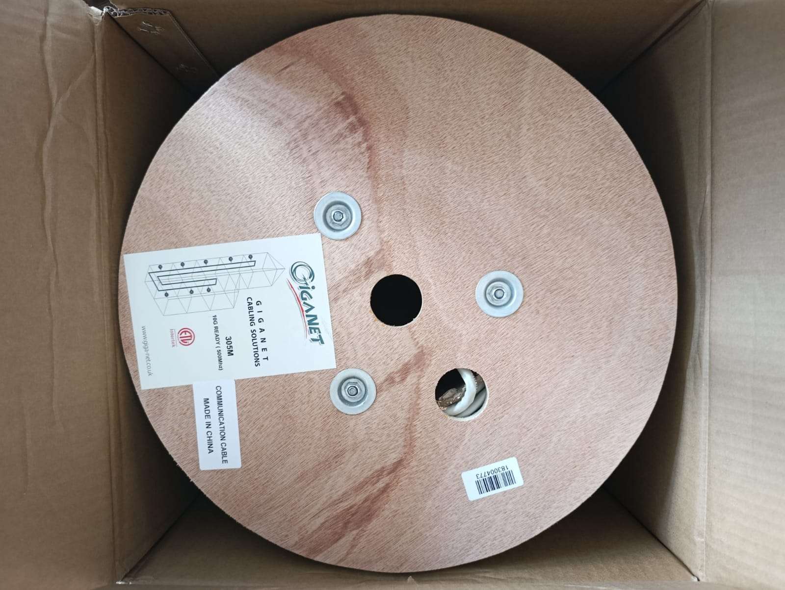 Giganet Category 6A Solid U/UTP PVC Cable 305m Drum GN-C6A-U/UTP-PVC Indoor