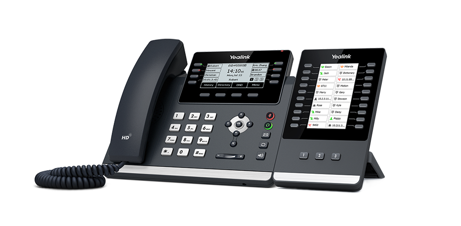 Yealink SIP-T43U VoIP desk phone featuring dual USB ports and Gigabit Ethernet connectivity