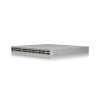 USW-Pro-48-POE installed in a rack with UniFi touchscreen interfac