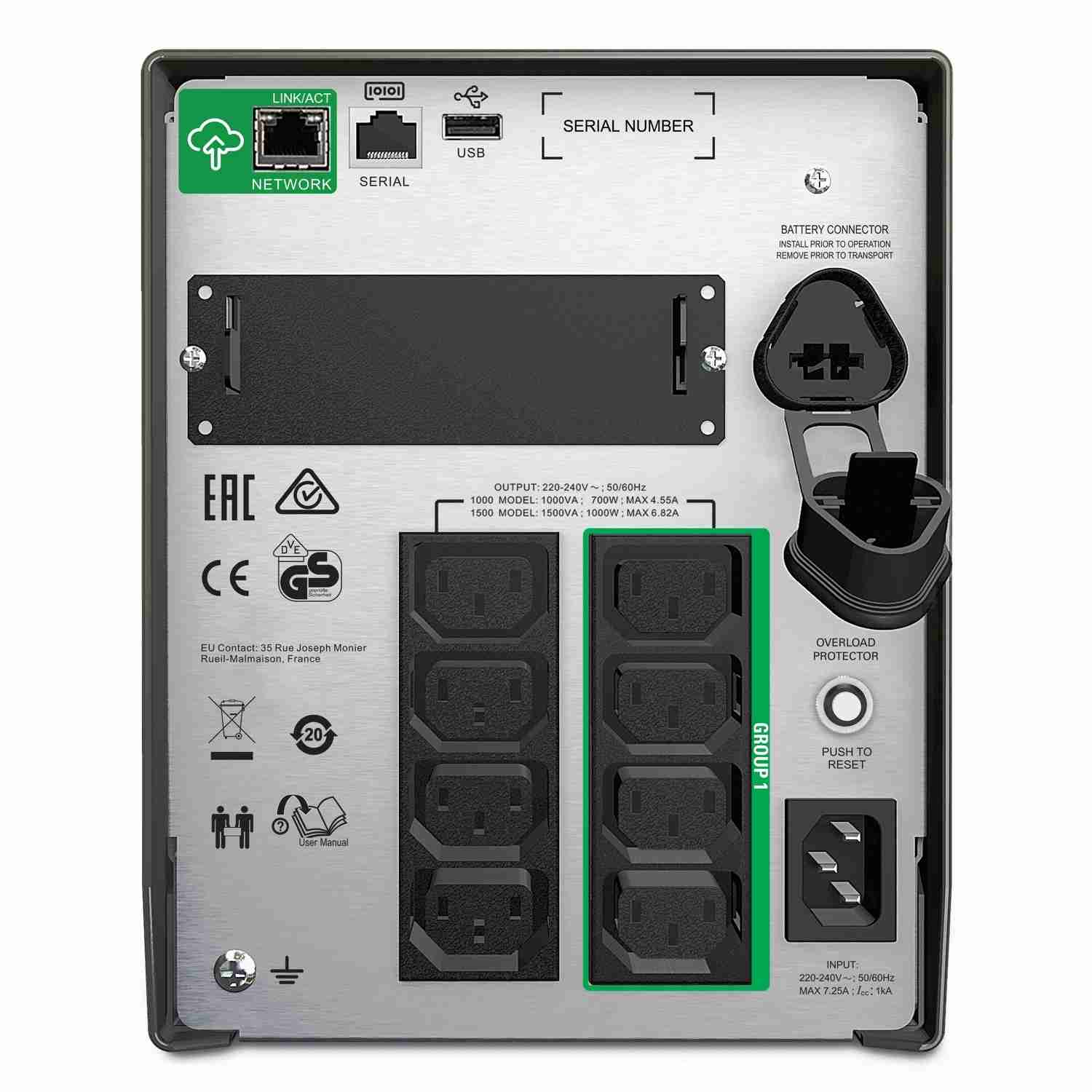 Back panel of APC SMT1500IC with output ports