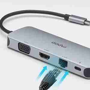 Rapoo Type C 10 in 1 with HDMI, USB 3.0, Type C, RJ45, VGA, Card Reader
