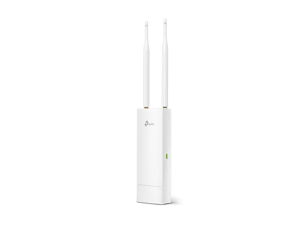Weatherproof TP-Link TL-EAP110-Outdoor N300 wireless access point with high-gain external antennas designed for harsh outdoor environments.