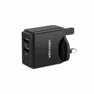 Vention Two-Port USB(A+C) Wall Charger (18W/20W) UK-Plug Black