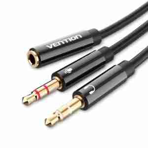 Vention 2*3.5mm Male to 4 Pole 3.5mm Female Audio Cable 0.3M Black ABS Type