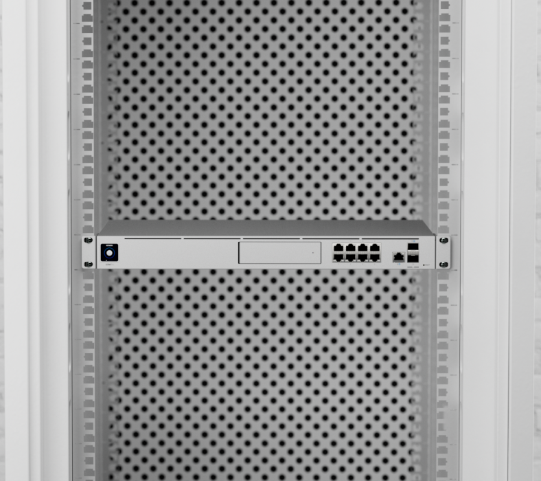 Ubiquiti UDM-Pro rackmount device combining router, switch, and security gateway