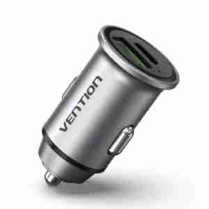 Vention 2-Port USB A+C(30+30) Car Charger Gray Mini Style Aluminium