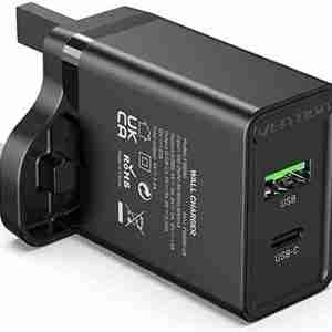 Vention Two-Port USB(A+A) Wall Charger (18W/18W) UK-Plug Black