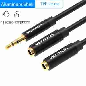 Vention 3.5mm Male to 2 *3.5 femaleFemale Stereo Splitter Cable 0.3M Black ABS Type