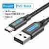 USB 2.0 A Male to C Male 3A Cable 2M Black - VEN COKBH