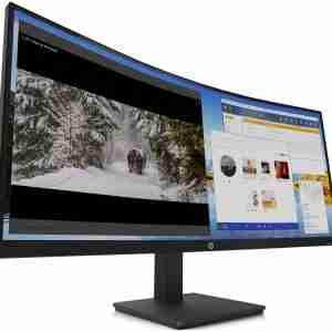 HP M34d 34" WQHD USB-C Curved Monitor, Height, Tilt, Integrated Speakers, Black Color