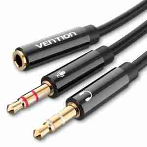Vention BBTBY 2x3.5mm Male to 4 Pole3.55m Female Audio0.3M(Black)