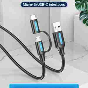 Vention CQDBG USB 2.0 to 2-in-1 Micro USB & USB-C Cable (Black)