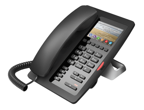 Fanvil H5 hotel IP phone front view – color display with hotel logo branding