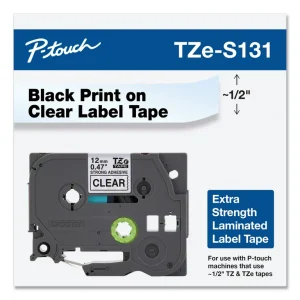 Brother laminated 12mm WZC-s131 black on clear Label Catridge Compatible