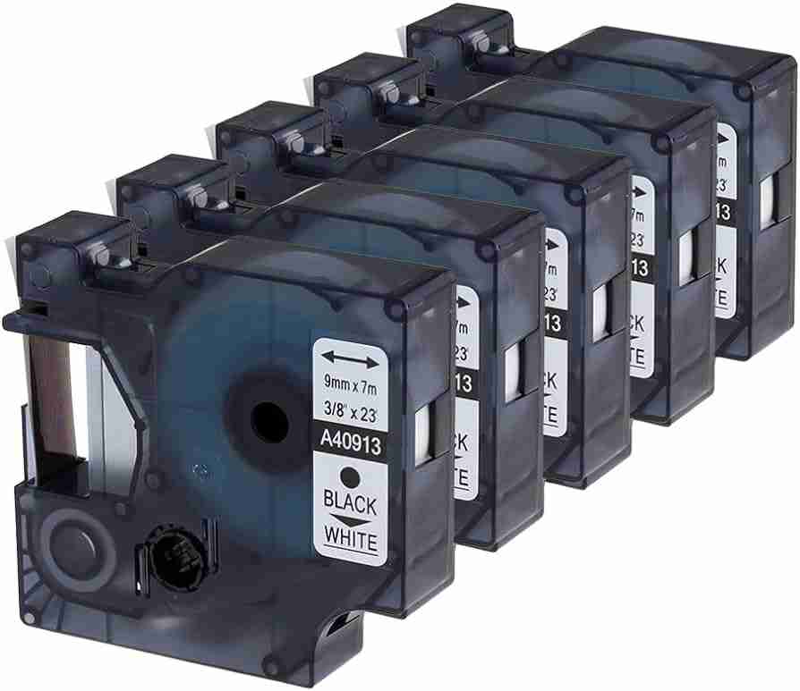 Dymo D1 Series label - 40913- Black on White - 9mm X 7 meter Compatible