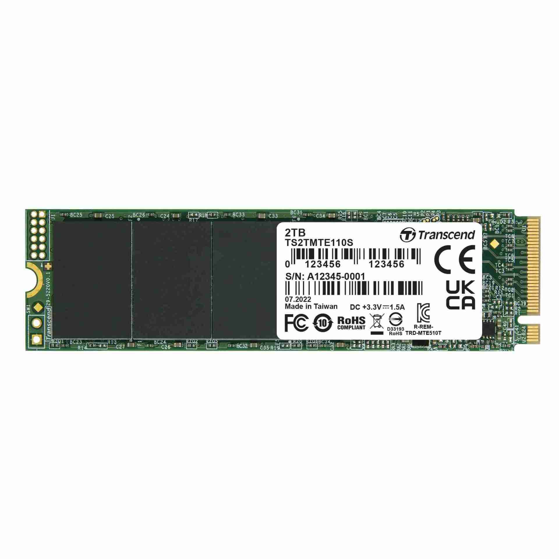 Transcend 2TB, M.2 2280, PCle Gen3x4, NVMe, 3D TLC - TS2TMTE110S