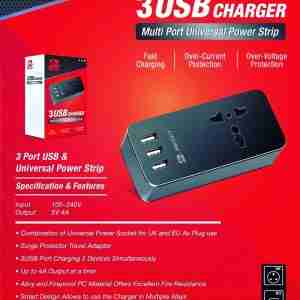 MERCURY MULTIPORT UNIVERSAL POWER STRIP 5V 4A 3 X USB + 1X UNIVERSAL SOCKET , FANNEL BAG 1.2M CABLE