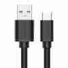 UGREEN US287 USB 3.0 to USB-C cable coiled with connectors visible Close-up of nickel-plated USB Type-A and Type-C connectors UGREEN 2m USB-C cable plugged into a laptop and smartphone Black UGREEN US287 cable laid out on a desk with accessories Durable UGREEN cable showing bend resistance and build quality Packaging of UGREEN US287 USB-C cable with branding visible
