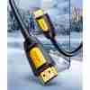 UGREEN 15m HDMI cable coiled with gold-plated connectors visible Close-up of gold-plated HDMI male connectors on UGREEN HD101 cable UGREEN HDMI cable connecting gaming console to a 4K TV UGREEN HDMI cable used in a conference room projection setup UGREEN HD101 15m cable with yellow-black design on white background HDMI cable plugged into a projector and media player in a home theater setup