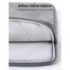 UGREEN UG-20476 14″ laptop sleeve case front view in grey Open laptop sleeve showing crystal velvet interior with soft padding Side zipper detail of the UGREEN laptop case Slim profile of UGREEN 14″ sleeve on a desk beside a laptop Water resistance feature demonstrated with drops on PU leather surface Professional carrying UGREEN grey laptop sleeve into a meeting