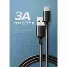 UGREEN US287 USB 3.0 to USB-C cable coiled with connectors visible Close-up of nickel-plated USB Type-A and Type-C connectors UGREEN 2m USB-C cable plugged into a laptop and smartphone Black UGREEN US287 cable laid out on a desk with accessories Durable UGREEN cable showing bend resistance and build quality Packaging of UGREEN US287 USB-C cable with branding visible