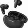 VENTION NBFB0 true wireless earbuds in their open USB-C charging case on a white background Close-up of the 10 mm dynamic driver visible through the transparent earbud shell Side view of the earbuds showing ergonomic silicone ear tips and aluminum-ABS housing Earbud connected to a smartphone via Bluetooth 5.3 with dual-device pairing on-screen IPX4 rating icon overlay on earbuds next to a splash of water VENTION earbuds next to charging case and USB-C cable on a wooden desk