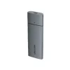 Vention KPGH0 gray aluminum M.2 SSD enclosure next to a USB-C cable Close-up of the enclosure’s USB-C 3.1 Gen 2 port and gray anodized finish Tool-free interior shot showing an M.2 NVMe SSD installed inside the enclosure Side profile view of the Vention SSD enclosure highlighting its slim design Enclosure connected to a laptop via USB-C cable with a large file transfer in progress Vention M.2 SATA/NVMe enclosure alongside a 2 TB M.2 drive