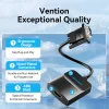 Vention VGA to HDMI Converter with VGA, HDMI, audio, and micro USB ports visible Close-up of VEN-ACEB0 VGA input and HDMI output ends Vention converter connected between a laptop and an HDMI TV Compact design of Vention VGA to HDMI adapter shown on white background Side view of the adapter showing the 3.5mm audio and micro USB ports Vention VGA to HDMI Converter in use during a presentation setup