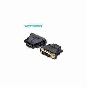 Vention ECCB0 black adapter showing HDMI male to DVI-I female converter Close-up of gold-plated HDMI connector on the Vention ECCB0 adapter Side view of the ECCB0 PVC housing with molded “HDMI→DVI” label Vention ECCB0 adapter plugged into a laptop’s HDMI port connecting to a DVI monitor Adapter in use between a gaming console HDMI output and a DVI projector display Vention ECCB0 bi-directional adapter next to HDMI and DVI cables on a desk
