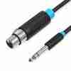 "Vention 6.5mm TRS male to XLR female audio cable coiled neatly" "Close-up of Vention VEN-BBEBG audio cable connectors" "Shielded Vention audio cable for studio and live audio use" "XLR female to 6.5mm male cable on a white background" "Durable black audio cable with gold-plated 6.5mm connector" "Vention professional audio cable connected to microphone and mixer"
