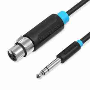 "Vention 6.5mm TRS male to XLR female audio cable coiled neatly" "Close-up of Vention VEN-BBEBG audio cable connectors" "Shielded Vention audio cable for studio and live audio use" "XLR female to 6.5mm male cable on a white background" "Durable black audio cable with gold-plated 6.5mm connector" "Vention professional audio cable connected to microphone and mixer"