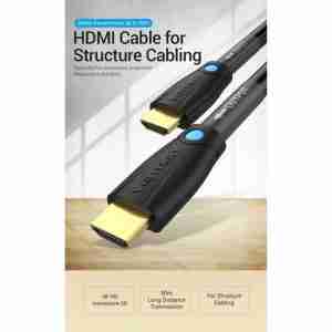 Vention 50m HDMI cable coiled with durable black outer jacket Close-up of HDMI male connectors on the Vention 50m professional cable Vention HDMI cable installed in a control room AV setup HDMI cable connecting a projector in a large conference room Labeled 50-meter Vention HDMI cable on clean white background Vention 4K HDMI cable in use during a large-scale video wall installation