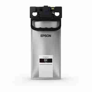 Epson C13T11E140 XXL Black Ink Cartridge packaging front Epson XXL ink installed in WF-C5890DWF printer Sample prints using Epson pigment-based black ink 10,000-page high-yield Epson ink cartridge Epson C13T11E140 with printer compatibility icons Almiria Kenya product showcase for Epson WorkForce ink supplies