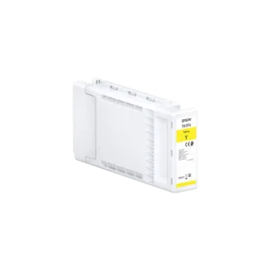 Front view of Epson C13T41F440 UltraChrome XD2 350 ml yellow ink cartridge Epson UltraChrome XD2 yellow cartridge packaging for wide-format printers Close-up of UltraChrome XD2 pigment-based yellow ink in 350 ml bottle Side angle showing Epson T41F440 yellow ink cartridge label High-capacity 350 ml Epson yellow ink cartridge next to a wide-format printer Epson SureColor printer with T41F440 UltraChrome XD2 yellow cartridge installed