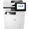 Front view of the HP LaserJet Pro MFP 4103dw showing control panel and output tray Side angle of MFP 4103dw with the 50-sheet ADF lid open Close-up of the touchscreen control panel on the HP MFP 4103dw Rear view illustrating Ethernet and USB ports on the HP MFP 4103dw HP LaserJet Pro MFP 4103dw printing a sharp black-and-white document Dual-band Wi-Fi symbol and paper path inside the HP MFP 4103dw