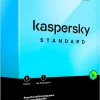 Kaspersky Standard Antivirus box for 5 devices – 1-year license Dashboard interface showing device security overview Kaspersky running on Windows, Mac, Android, and iOS devices Kaspersky anti-phishing alert screen Antivirus optimization tool cleaning system files Kaspersky product listing at a Kenyan online store