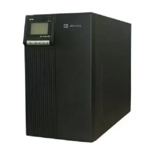 Front view of the Mercury MDC3320s UPS showing LCD display and control panel Side angle of Mercury 20 kVA UPS with battery compartment doors open Rear view of MDC3320s displaying 3-phase input/output terminals and communication ports Close-up of the UPS LCD screen showing load and battery status readings Mercury MDC3320s UPS rack-mounted in a server room environment Technician connecting RS485 and SNMP cables to the Mercury MDC3320s UPS