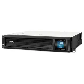 Mercury MPM 3K RT UPS in rackmount orientation, showing front LCD panel Side view of MPM 3K RT converted to tower mode beside a desktop setup Rear panel of the UPS displaying four IEC C13 outlets and two IEC jumpers Close-up of the front LCD screen showing load, battery status, and AVR active indicator Technician sliding the MPM 3K RT into a 19″ server rack using included rails Mercury MPM 3K RT UPS next to optional SNMP card slot and USB/RS232 ports