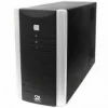 Front view of Mercury MPM 2K UPS showing LCD display and UK input plug Side shot of MPM 2K unit with battery compartment closed and ventilation slots Rear panel of Mercury MPM 2K featuring three universal sockets and one IEC high-current socket Close-up of RS232 and USB ports on the Mercury MPM 2K UPS Installation shot: MPM 2K UPS connected to small server rack Label detail on Mercury MPM 2K showing “2 kVA/1.8 kW, 0.9 PF, AVR”