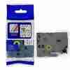 Compatible Brother TZ2-141 18mm black on clear label roll Black on clear label applied to glass surface Brother P-Touch printer with TZ2-141 tape installed Close-up of transparent label with black text TZ2-141 compatible tape used on office folders Packaging of 18mm clear laminated label tape