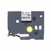 Compatible Brother TZ2-231 12mm label tape black on white Brother P-Touch printer using TZ2-231 tape White laminated label applied to file folder 12mm black on white label used on storage bin Close-up of TZ2-231 label cartridge Compatible Brother label tape roll with clean black-on-white print