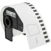 Brother DK-22205 label roll 62mm front view Black on white continuous label roll DK-22205 close-up Brother label roll installed in QL printer Roll of DK-22205 with printed address labels Custom-length signage printed on DK-22205 label roll Packaging of Brother DK-22205 continuous label roll