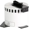 Brother DK-22205 label roll 62mm front view Black on white continuous label roll DK-22205 close-up Brother label roll installed in QL printer Roll of DK-22205 with printed address labels Custom-length signage printed on DK-22205 label roll Packaging of Brother DK-22205 continuous label roll