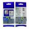 Compatible Brother TZ2-121 9mm black on clear label tape roll Clear laminated label with black text on glass surface Brother P-touch printer with TZ2-121 tape installed Close-up of transparent label applied to plastic folder Durable 9mm laminated label on office supplies TZ2-121 tape roll in retail packaging