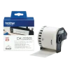 Brother DK-22205 label roll 62mm front view Black on white continuous label roll DK-22205 close-up Brother label roll installed in QL printer Roll of DK-22205 with printed address labels Custom-length signage printed on DK-22205 label roll Packaging of Brother DK-22205 continuous label roll