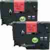Compatible Brother TZ2-431 12mm black on red label tape roll Brother P-touch printer with TZ2-431 tape installed Black on red label applied to toolbox or safety folder Close-up of printed label on red laminated tape TZ2-431 label used for cable tagging Packaging of compatible red label tape for Brother printers