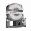 Compatible Epson SS12KW 12mm black on white label tape roll Laminated Epson label tape applied to network cable Epson LW-400 printer with SS12KW label tape installed Waterproof label printed with Epson compatible tape Close-up of Epson 12mm tape with black on white print Industrial tool labeled using Epson SS12KW tape