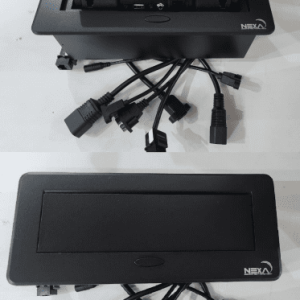 Nexa black pop-up multifunction socket open with ports visible Nexa flip-up socket in matte black finish for desks Side view of Nexa black desktop socket with cable ports Nexa pop-up power hub installed in modern office table Nexa multifunction desktop socket with HDMI, VGA, USB Closed Nexa black pop-up socket blending with desk surface