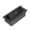 Nexa black pop-up multifunction socket open with ports visible Nexa flip-up socket in matte black finish for desks Side view of Nexa black desktop socket with cable ports Nexa pop-up power hub installed in modern office table Nexa multifunction desktop socket with HDMI, VGA, USB Closed Nexa black pop-up socket blending with desk surface